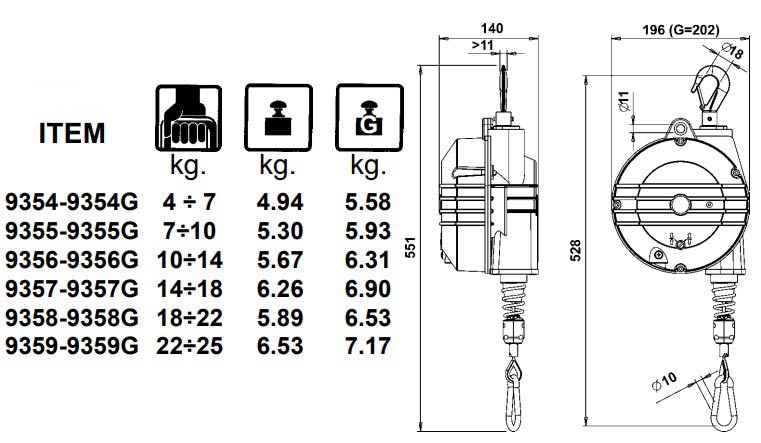 zero gravity tool balancer 4-25kg dimensions
